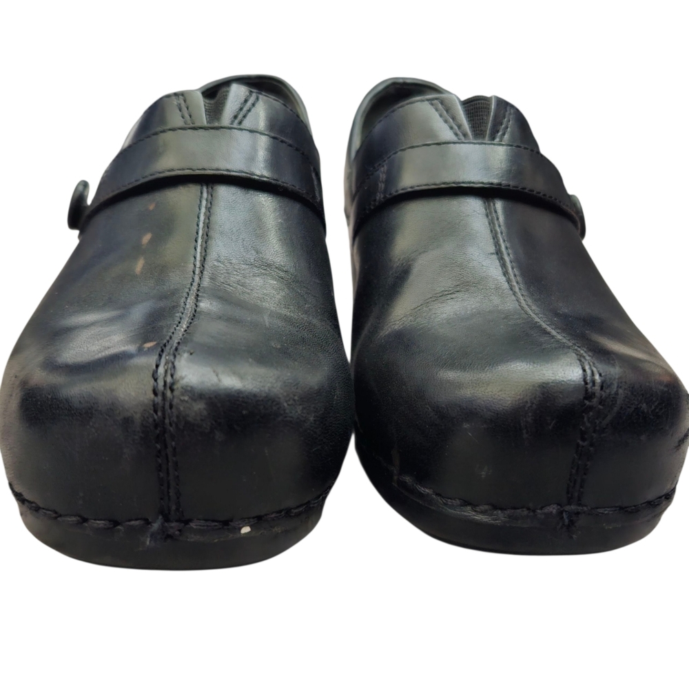 Dansko Black Leather Button Strap Clogs #9815020200 Women's Sz 38 (7.5-8)